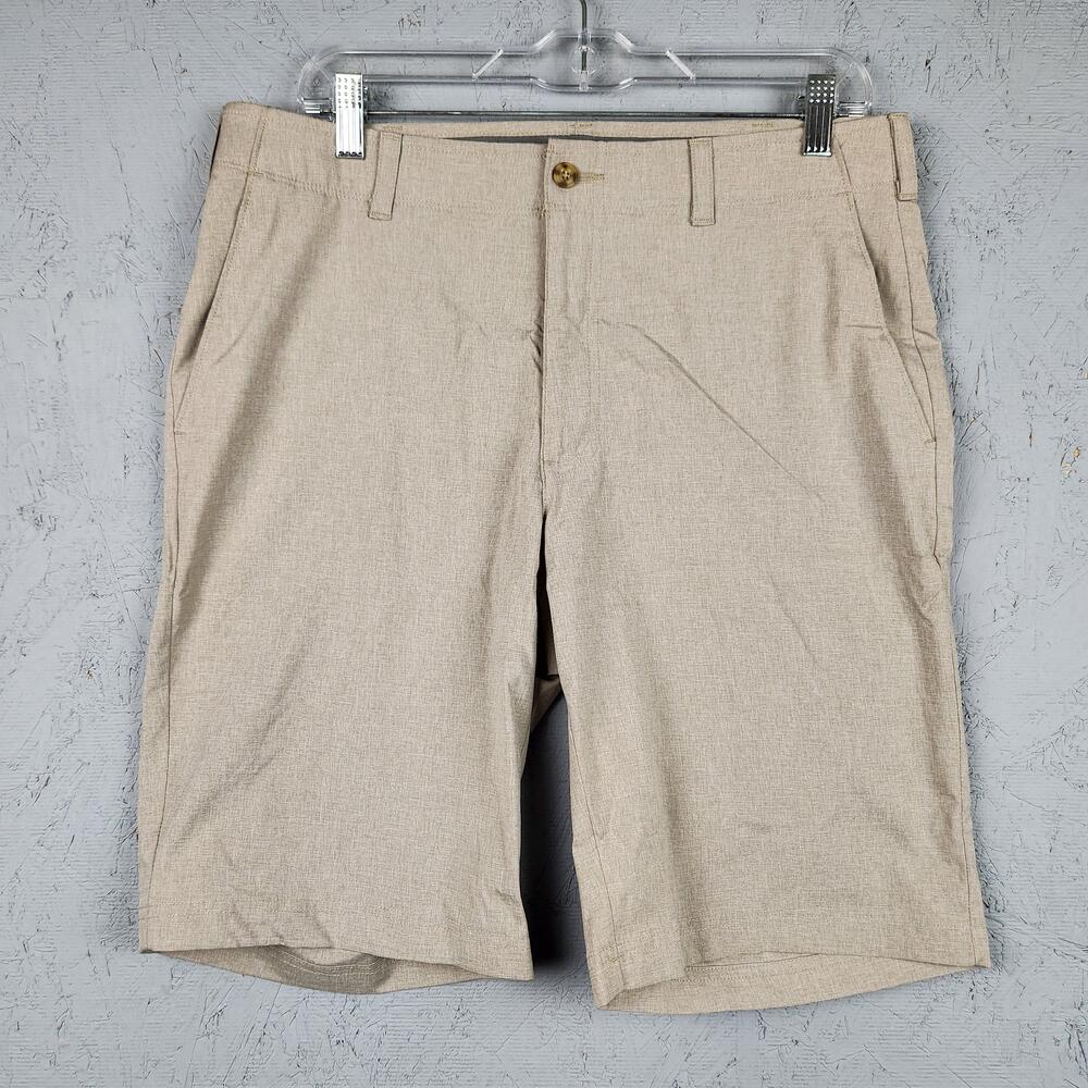 Ben Hogan Shorts Mens 34 Khaki Flat Front Performance Golf Walking Chino Pocket